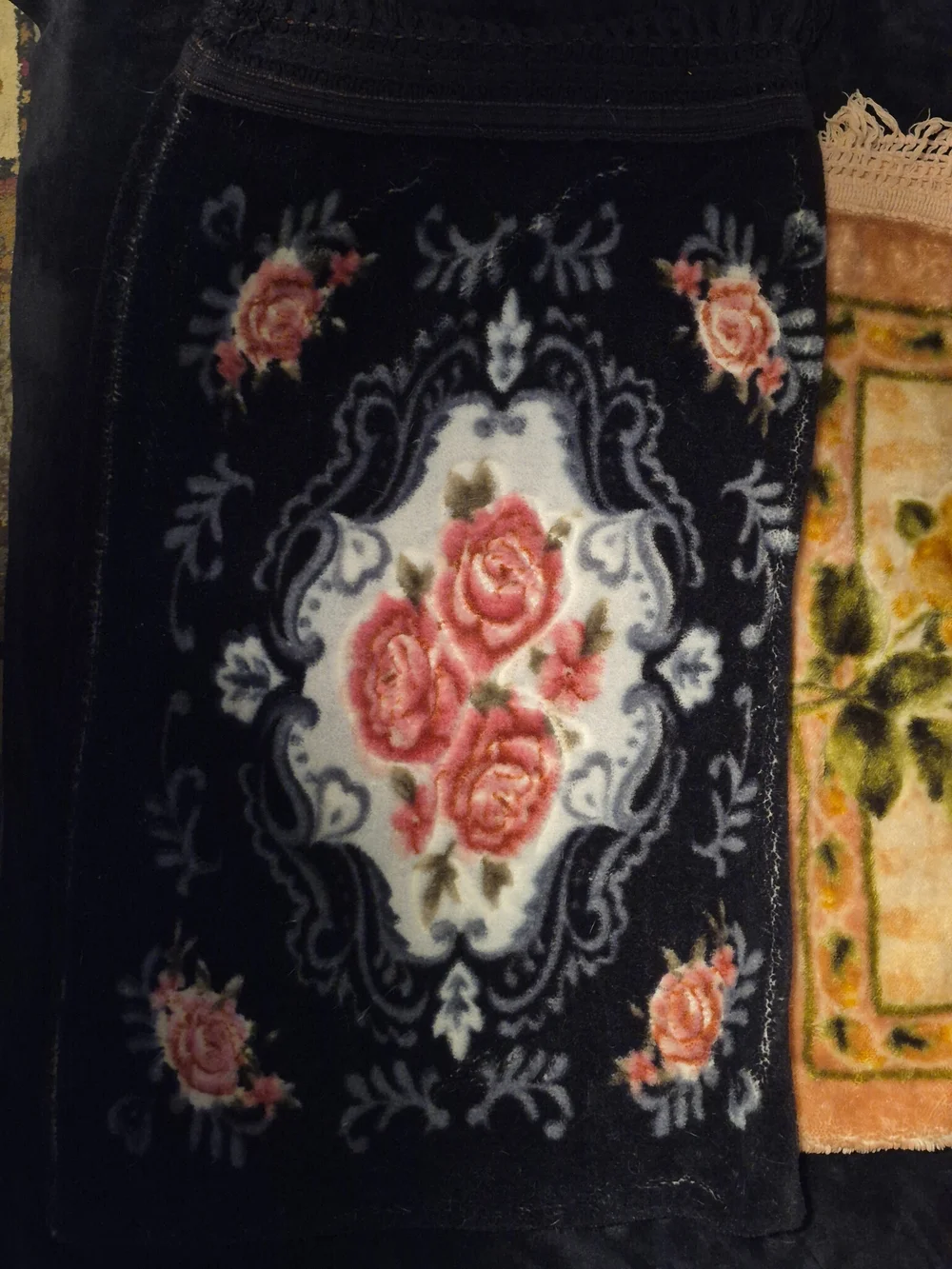Vintage Velvet Floral Fringed Pillowcases Black Pink Mix Match Pair